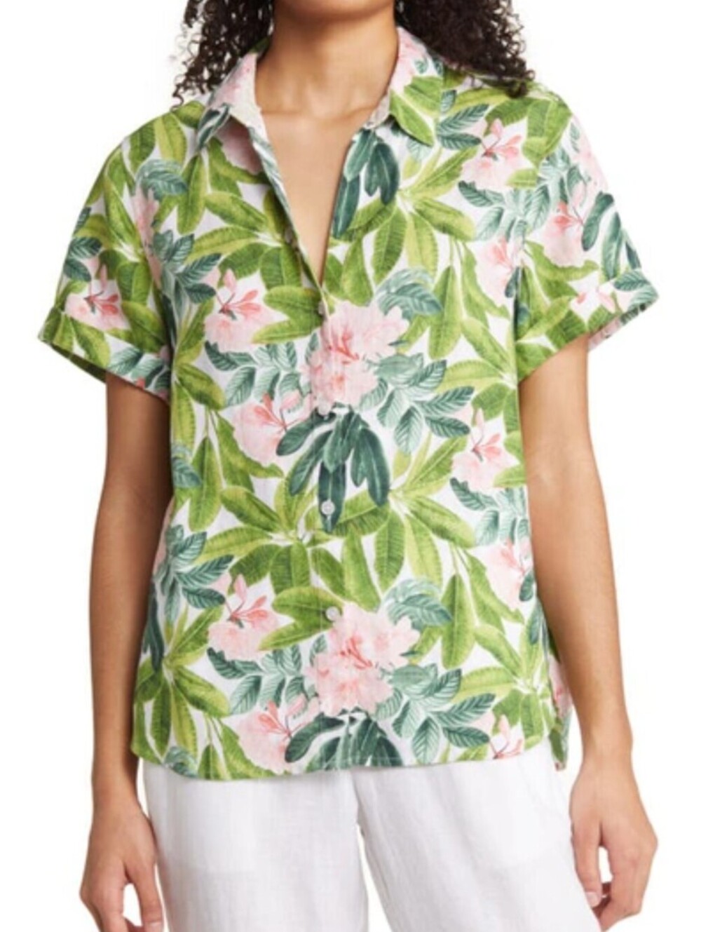 TOMMY BAHAMA Summersweet Green palm leaf printed tee sz M